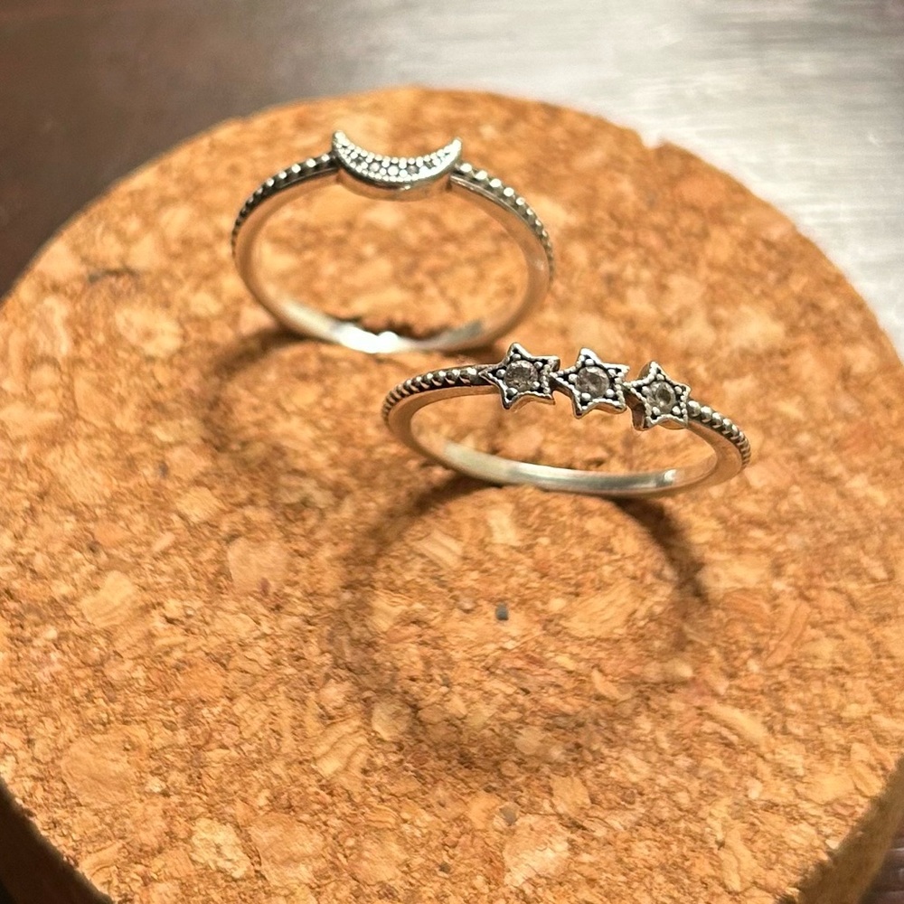 Pandora Silver Celestial Ring Set - Moon and Stars sizes 9.5/10